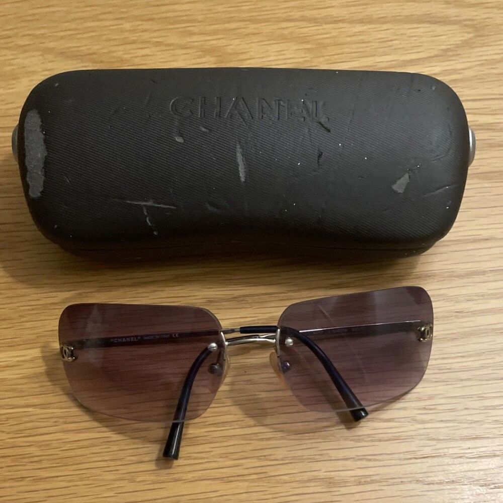 Vintage Chanel 4017 Rimless Shield Sunglasses Silver Blue Purple Gradient Y2K
